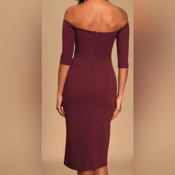 Lulus exclusive plum purple flames of desire midi off shoulder dress size M NWT - Picture 5 of 10